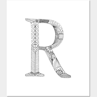 Henna Alphabet R / Henna Letter R - Black Henna Line Art Posters and Art